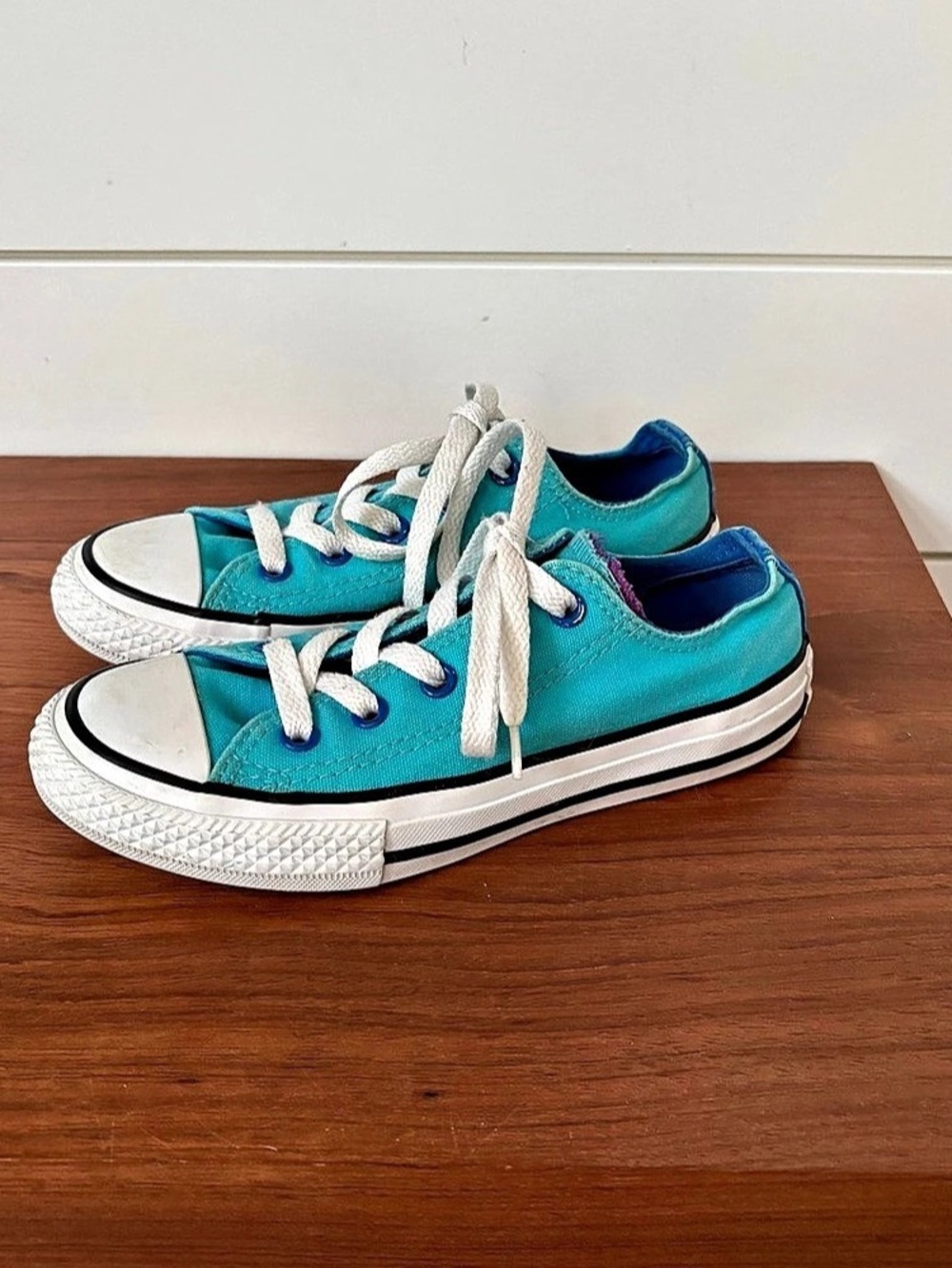 Converse Chuck Taylor All Star Kids Junior Low Top Lace Aqua Double Tongue Sz 13